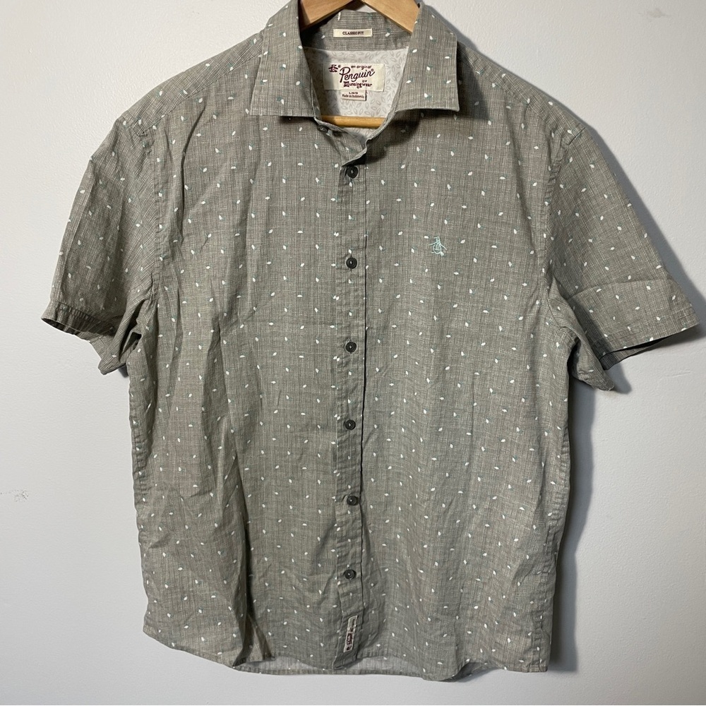Original Penguin By Munsinger Light Brown Mint Green‎ Button Down Shirt Men’s L